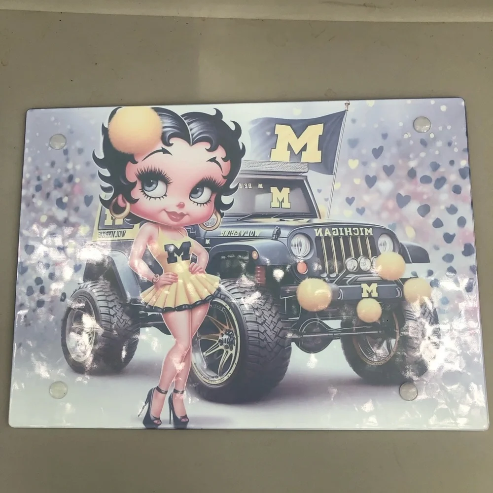 Betty Boop University of Michigan tempered glass cutting board